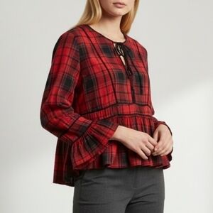 Thread & Supply Red and Black Plaid Peplum Tunic